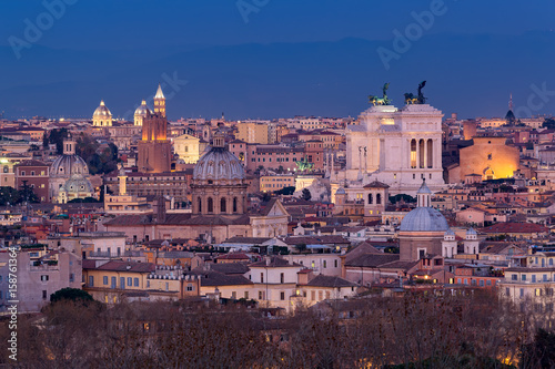 Cityscape of Rome, Italy, at sunset in autumn, a view from the Gianicolo (Janiculum) hill