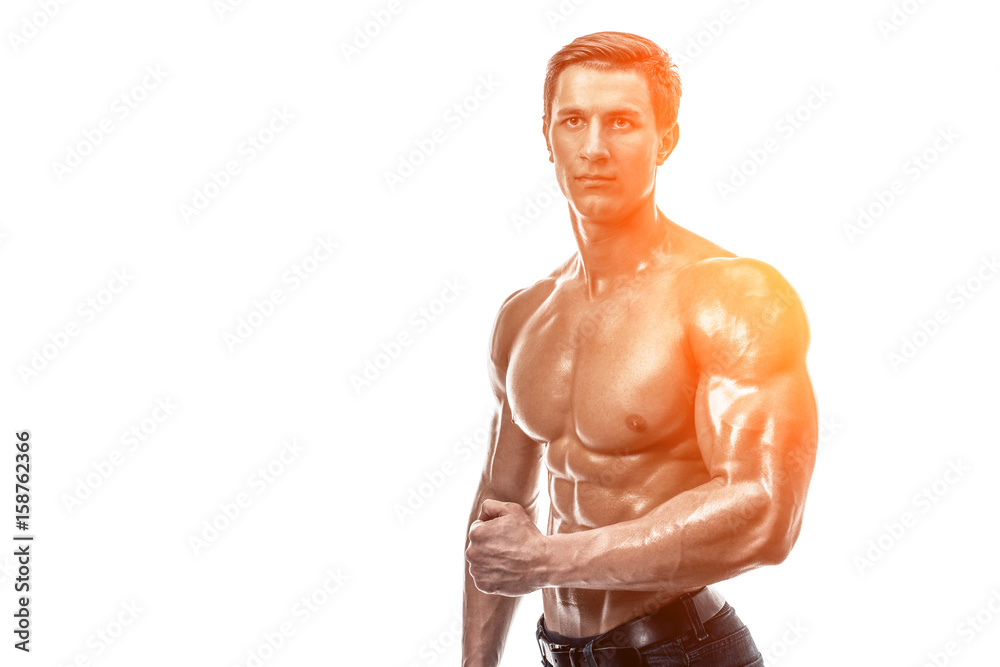 Muscular handsome young man with naked torso. Isolated on white Muscular handsome young man with naked torso. Isolated on white