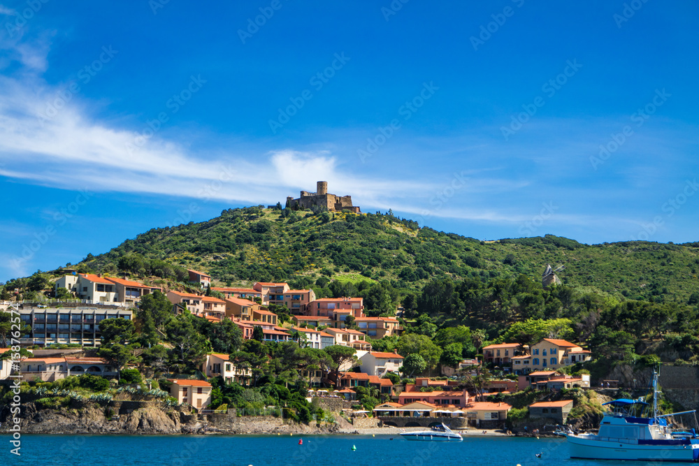 Fort saint Elme and houses by the sea in Collioure, France