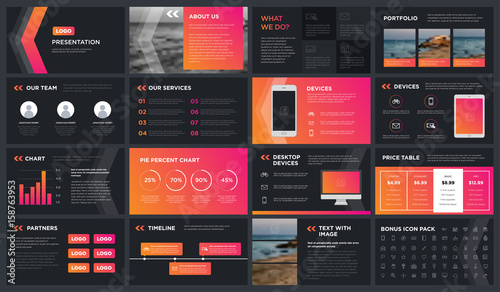 Minimal Modern dark gradient presentation template. You can use it presentation, flyer and leaflet, corporate report, marketing, pitch, annual report, catalog.