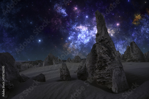 Fototapeta Naklejka Na Ścianę i Meble -  Night on the alien planet, scifi illustration