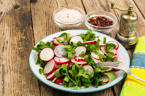 Vegetarian salad with fresh radish and spinach