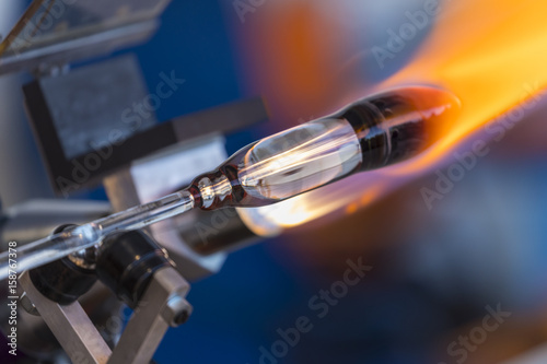 close up of glass blowing in a flame 