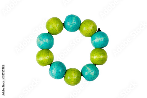 blue & green wooden beads bracelet isolated on white