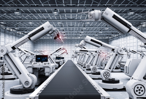 Obraz na płótnie robot arms with conveyor line