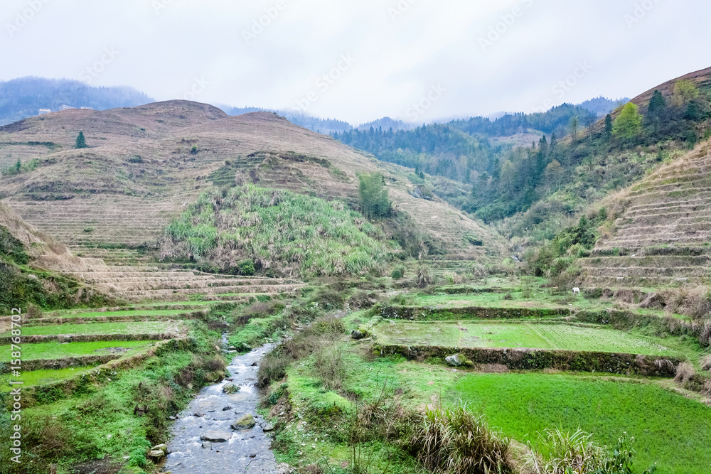 water stream between terraced fields of Dazhai