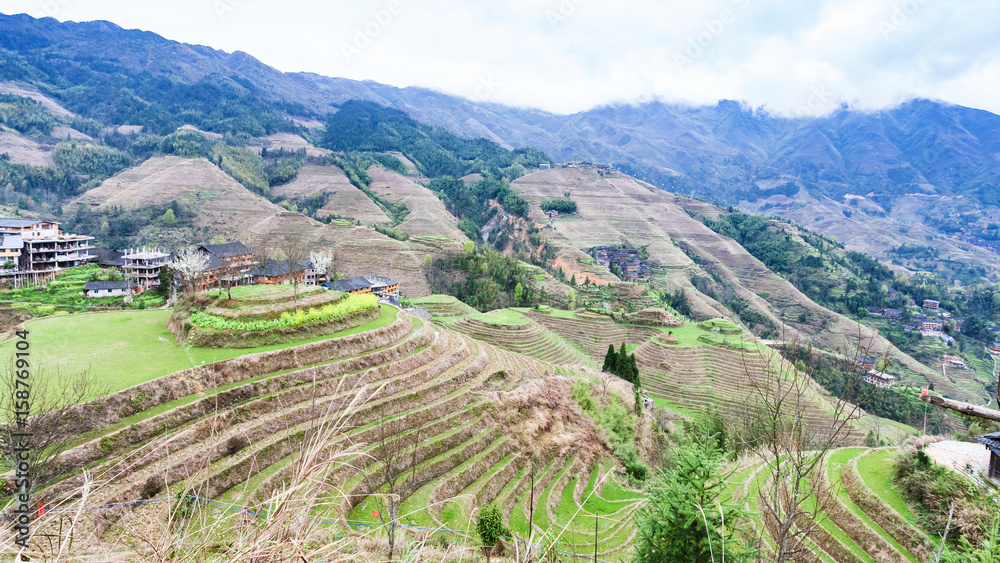 view of rice terraced hills in Dazhai country