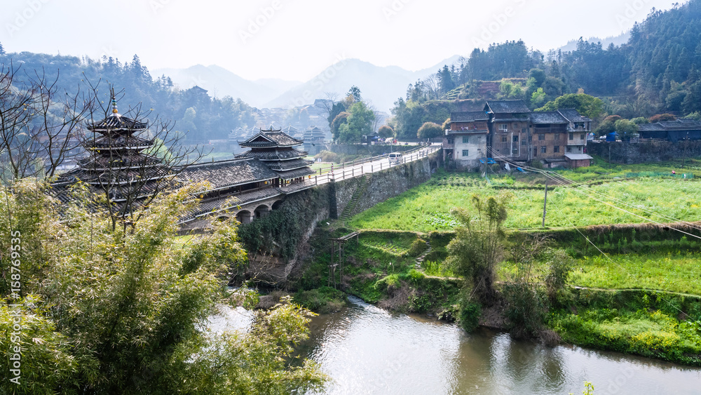 Dong people Bridge and gardens in Chengyang