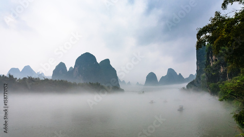 panoramic view of fog over river near Xingping