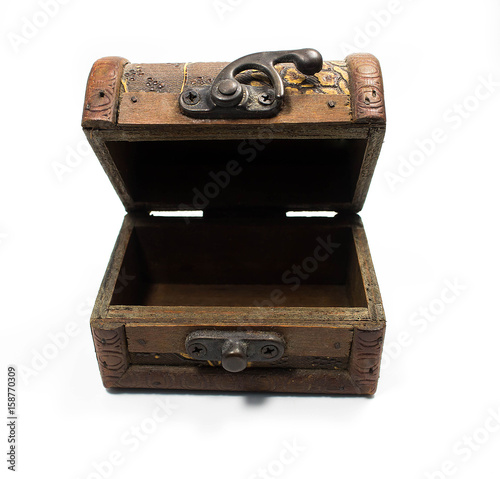Old wooden treasure chests on a white background.Soft focus.