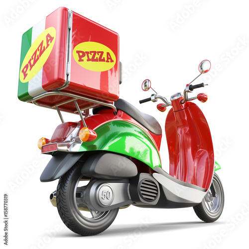 Delivery pizza scooter in iatalian style with box ilustración de Stock |  Adobe Stock