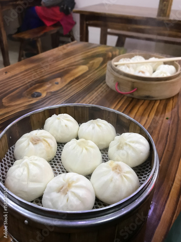 portion of chinese baozi in cheap eatery