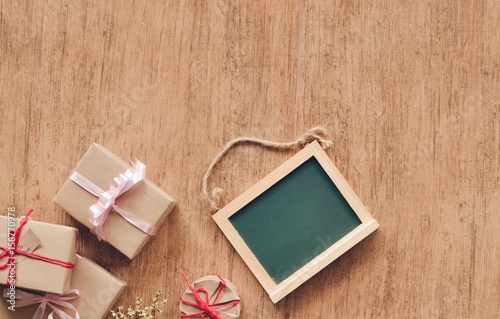 Gift box on wooden texture,copy space 