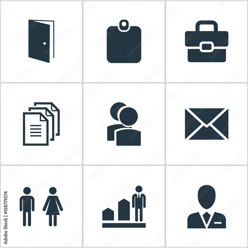 Vector Illustration Set Of Simple Icons. Elements Attache Case, Record