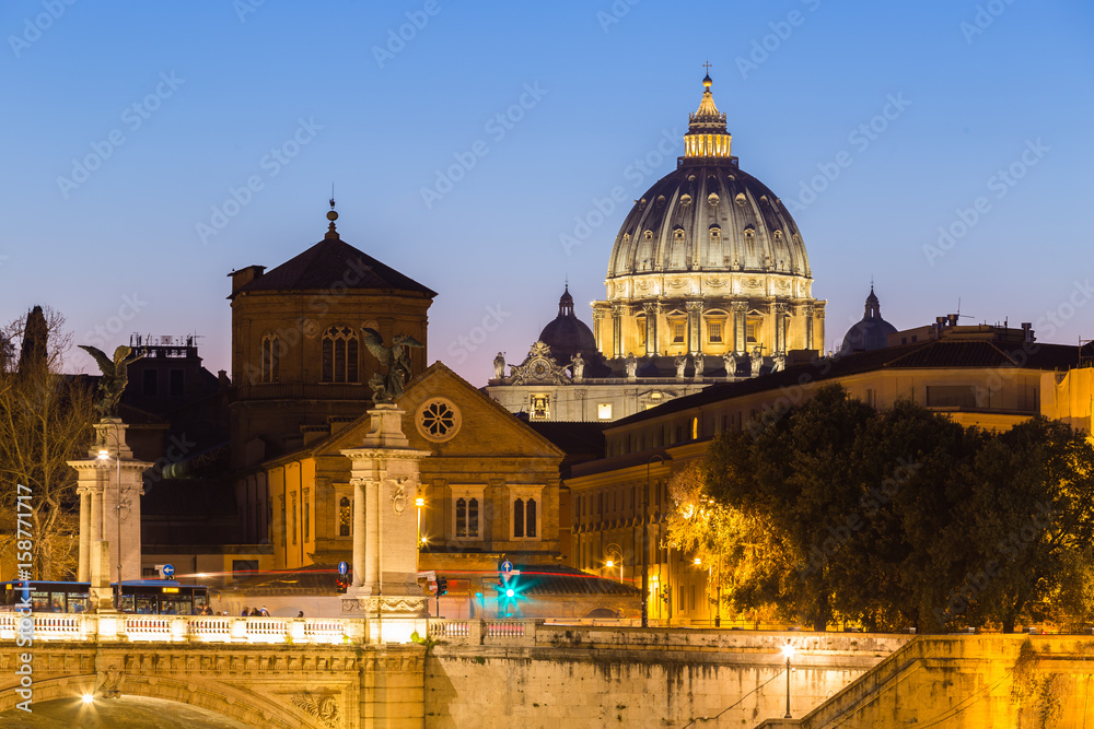Night view of the Basilica St Peter in Rome, Italy