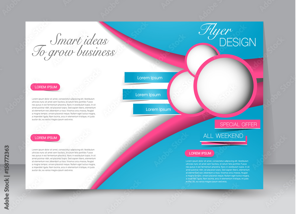 Flyer, brochure, billboard template design landscape orientation for education, presentation, website. Pink and blue color. Editable vector illustration.