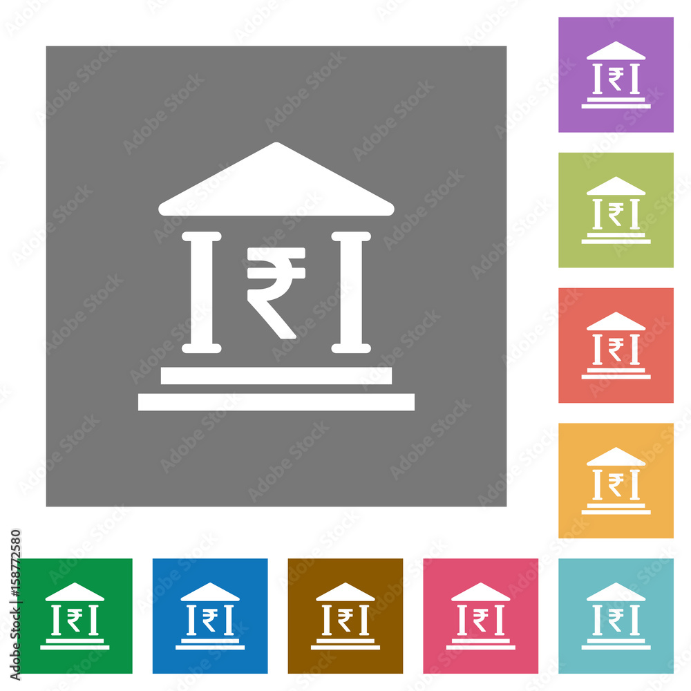 Indian Rupee bank office square flat icons Indian Rupee bank office square flat icons