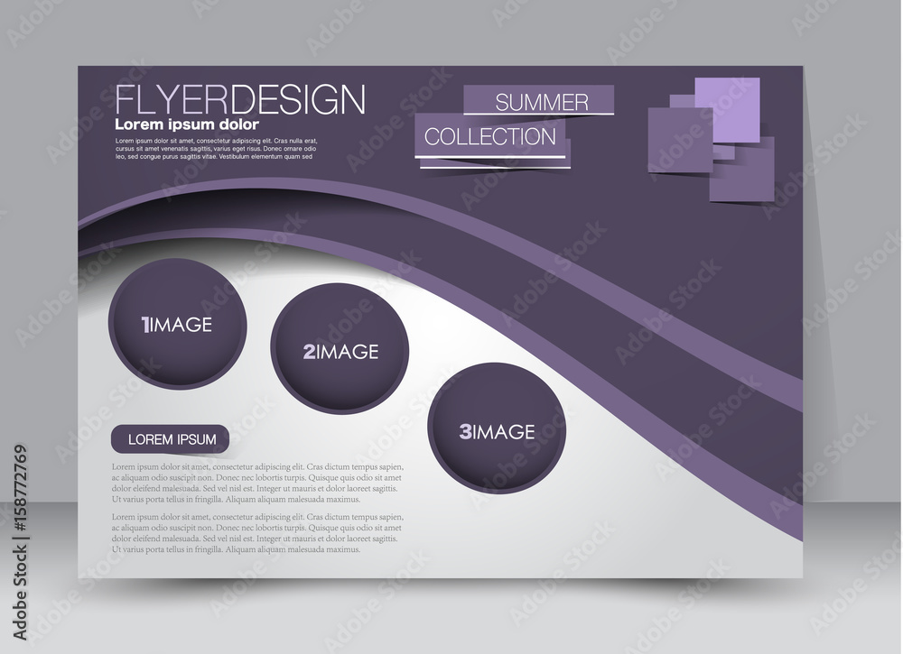 Flyer, brochure, billboard template design landscape orientation for education, presentation, website. Purple color. Editable vector illustration.