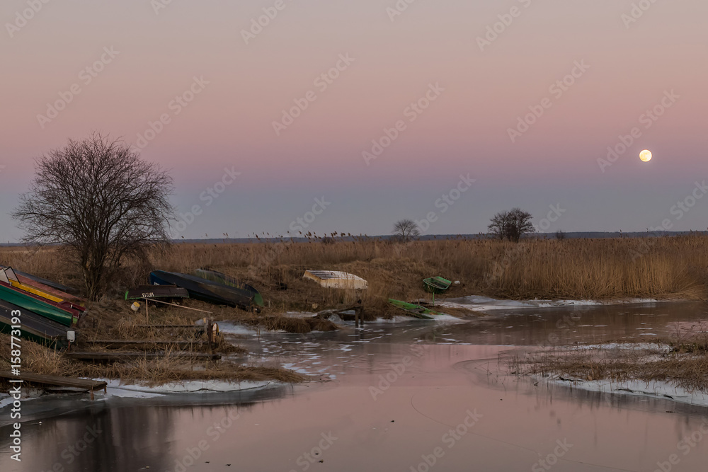 Obraz premium The night of the moon above the lake