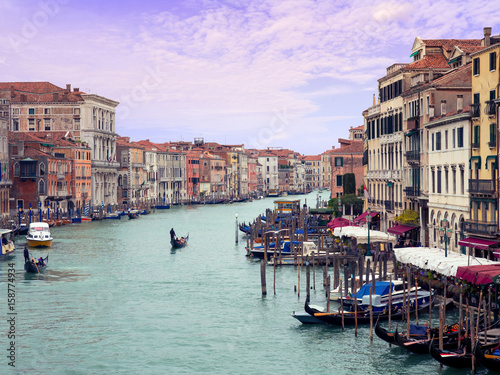 Gorgeous view of the Grand Canal with gondolas in Venice, Italy.