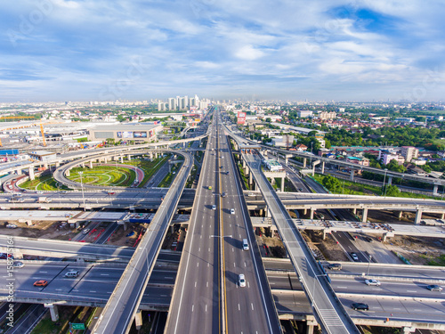 Aerial view of highway along to the city in Bangkok, Thailand