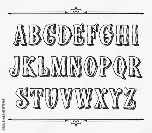 Hand drawn label font for design in vintage style. Vector typeface for labels and any type designs