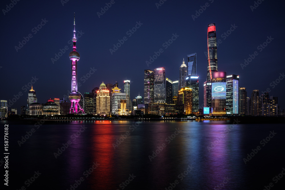 Shanghai bei Nacht, Skyline Finanz-District
