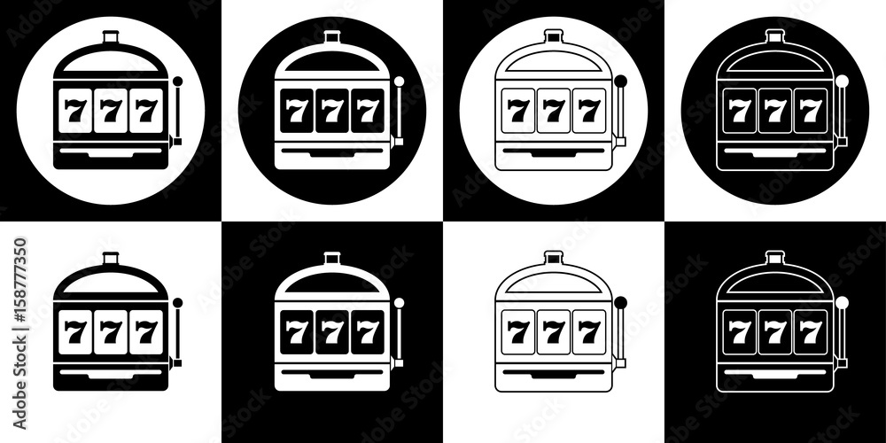 Fototapeta premium Black and white seven slot machine icon set
