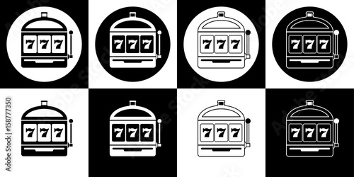 Black and white seven slot machine icon set