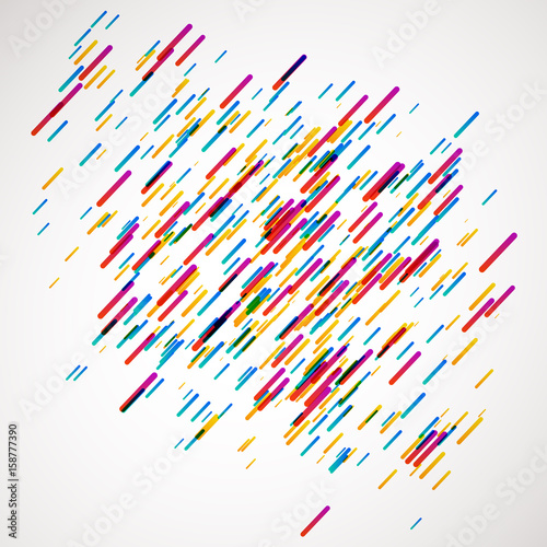 Colorful geometric shapes, diagonal cross dash lines, pipes pattern.