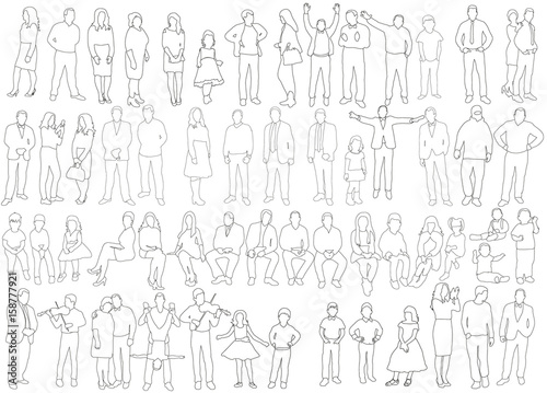 Vector, isolated, outline of people, collection, sketch, outline