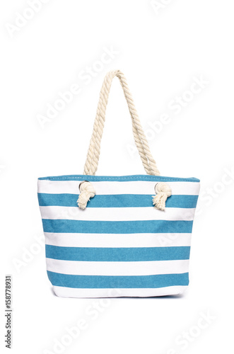 Beach striped handbag isolated on white