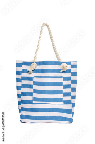Beach striped handbag isolated on white