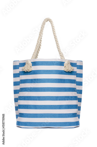 Beach striped handbag isolated on white