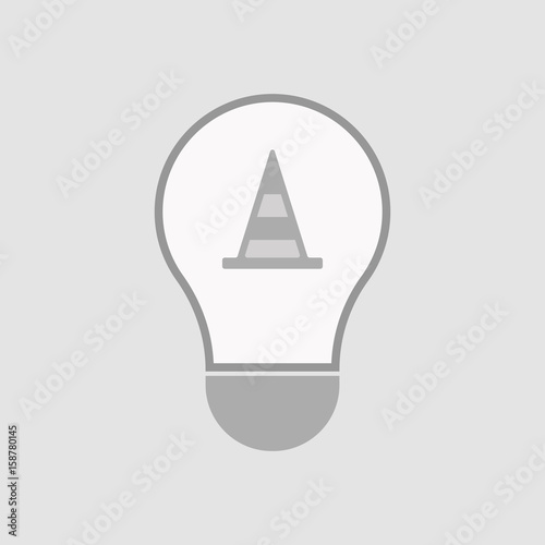 Isolated light bulb with a road cone