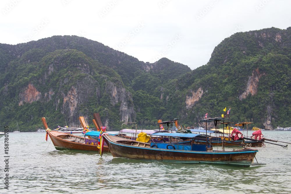 The fishing boats in Phi Phi island , Thailand.