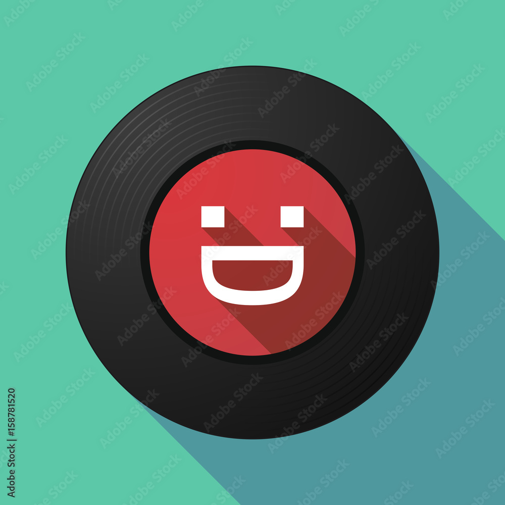 Long shadow music disc with a laughing text face Long shadow music disc with a laughing text face