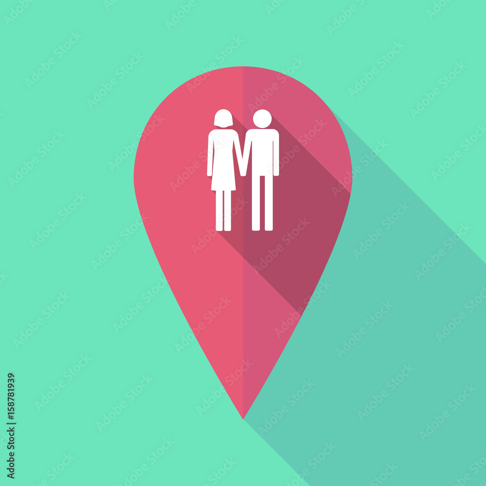 Long shadow map mark with a heterosexual couple pictogram Long shadow map mark with a heterosexual couple pictogram