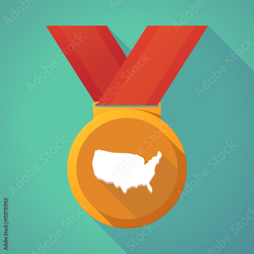 Long shadow medal with  a map of the USA