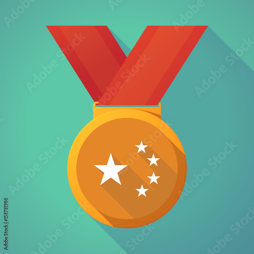 Long shadow medal with  the five stars china flag symbol