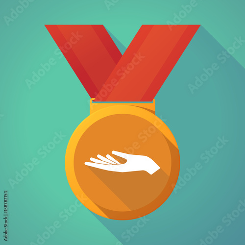 Long shadow medal with a hand offering