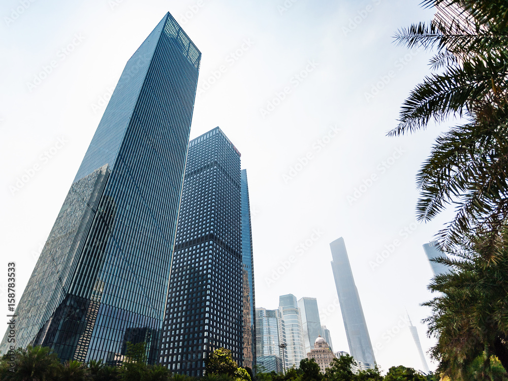 modern buildings on street in Guangzhou city modern buildings on street in Guangzhou city