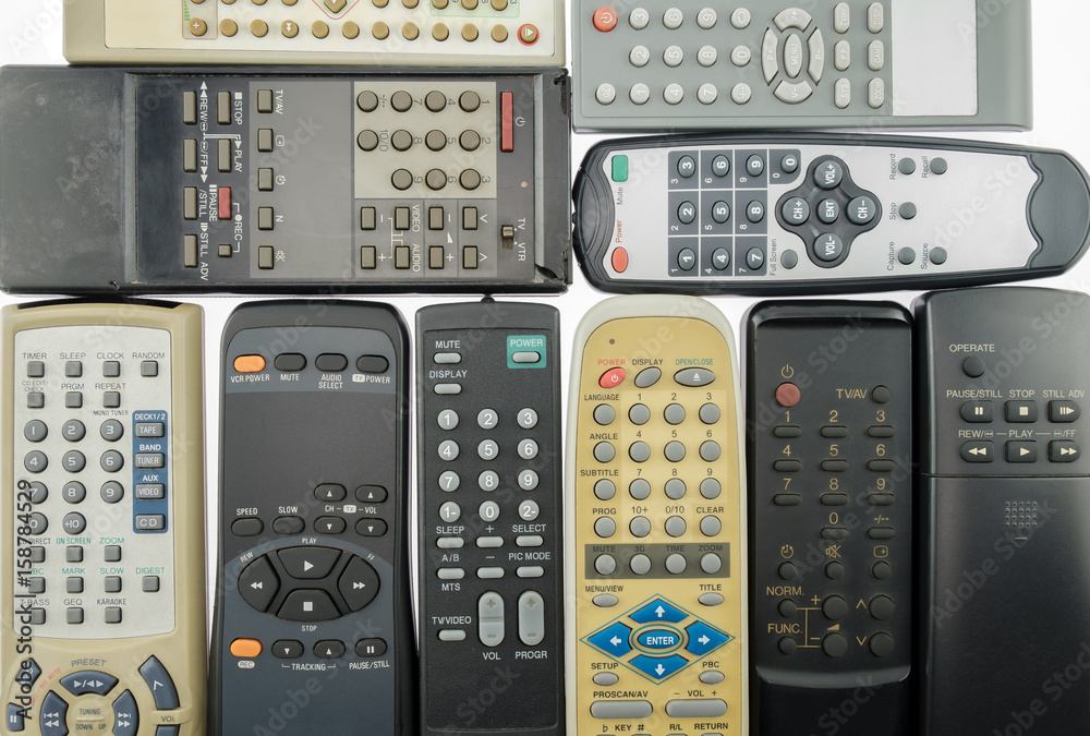 Remote control / View of various remote control on white background. Top view. Remote control / View of various remote control on white background. Top view.