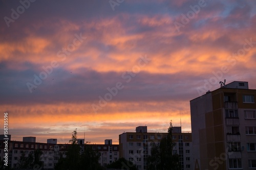 Sunrise and sunset over the buildings in the Zilina city. Slovakia © Valeria