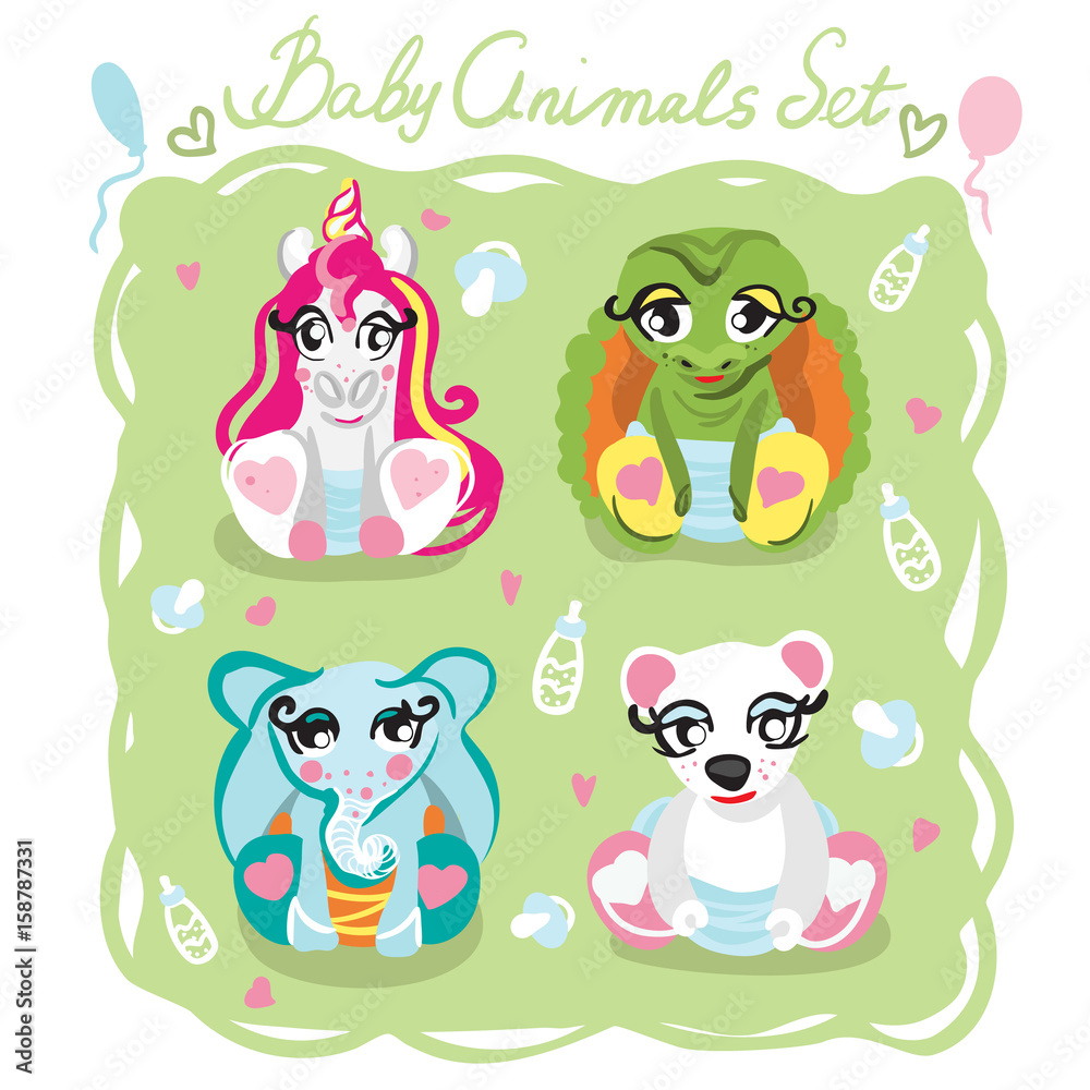 Naklejka premium Baby animals vector set