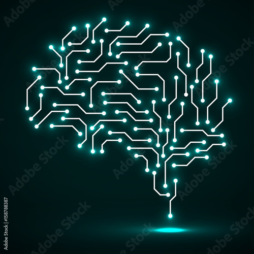 Technological neon brain. Circuit board. Abstract vector background