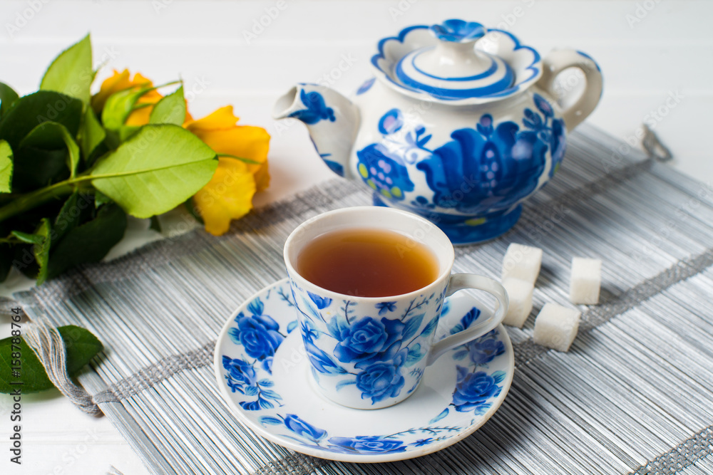 cups of tea with mint on wooden table cups of tea with mint on wooden table