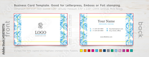 Professional Business Card Design Template. Engraved Rose. / Specially for Foil Stamping, Letterpress and Emboss. The color of the business card design elements contrast well with all textures.