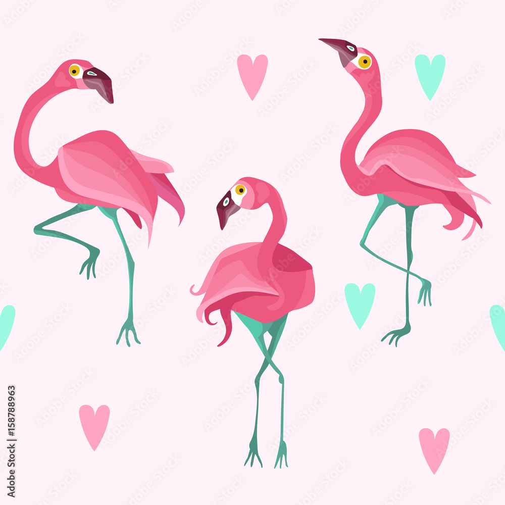 Fototapeta premium Colorful flat vector flamingo seamless pattern