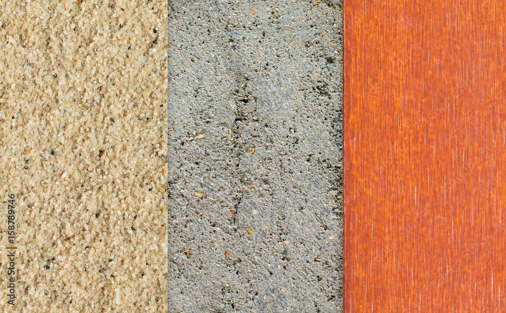 Fototapeta premium Backgrounds of architecture materials in banners(sand, concrete, wood)